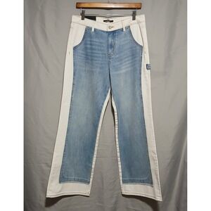 Oneso Los Angeles Jeremy MR 2 Tone WL Wide Leg Jeans White Blue Size 29 BYW8170